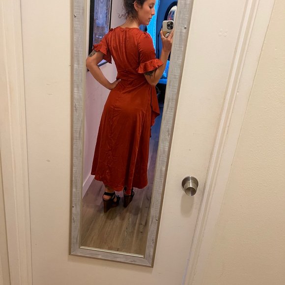 Terra Cotta Faux Wrap style Midi Dress - M - Picture 2 of 12